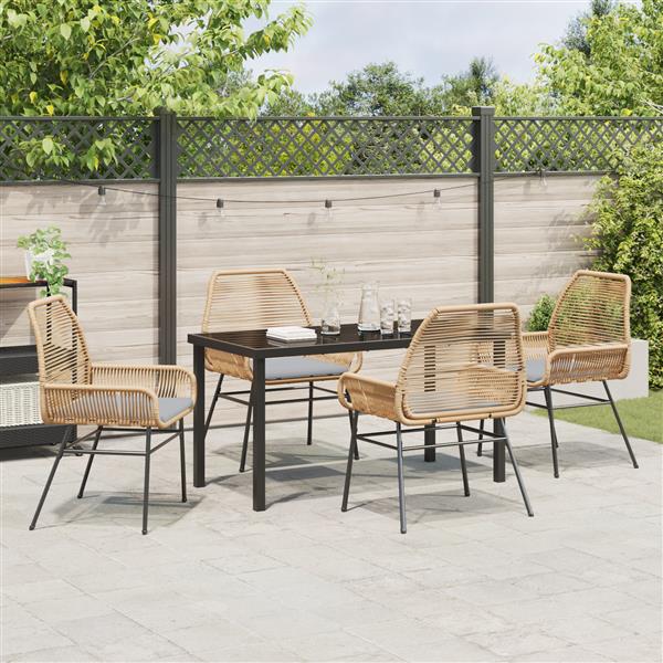 Grote foto vidaxl 5 delige tuin eettafelset met kussens bruin poly rattan tuin en terras tuinmeubelen