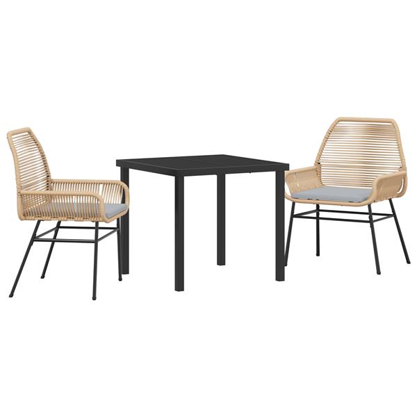 Grote foto vidaxl 3 delige tuin eetset met kussens bruin poly rattan tuin en terras tuinmeubelen