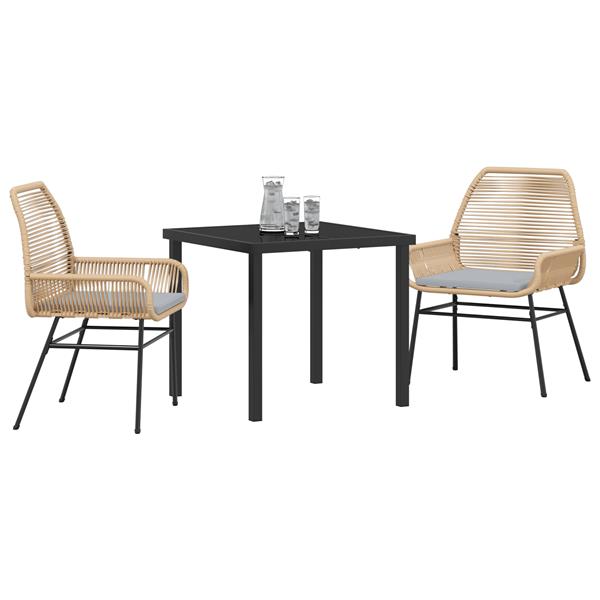 Grote foto vidaxl 3 delige tuin eetset met kussens bruin poly rattan tuin en terras tuinmeubelen
