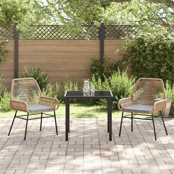 Grote foto vidaxl 3 delige tuin eetset met kussens bruin poly rattan tuin en terras tuinmeubelen