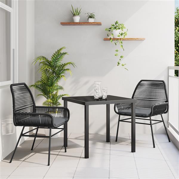 Grote foto vidaxl 3 delige eetset voor in de tuin met kussens in zwart poly rattan tuin en terras tuinmeubelen