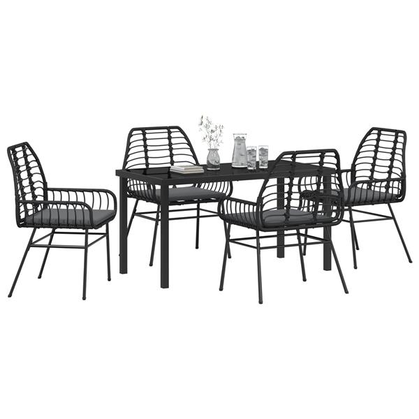 Grote foto vidaxl 5 delige tuinset met kussens zwart poly rattan tuin en terras tuinmeubelen