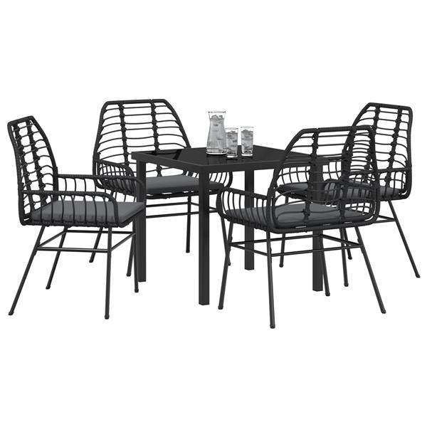 Grote foto vidaxl 5 delige tuinset met kussens zwart poly rattan tuin en terras tuinmeubelen