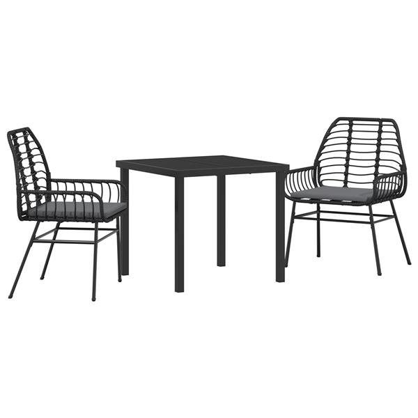 Grote foto vidaxl 3 delige tuinset met kussens zwart poly rattan tuin en terras tuinmeubelen