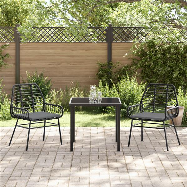 Grote foto vidaxl 3 delige tuinset met kussens zwart poly rattan tuin en terras tuinmeubelen