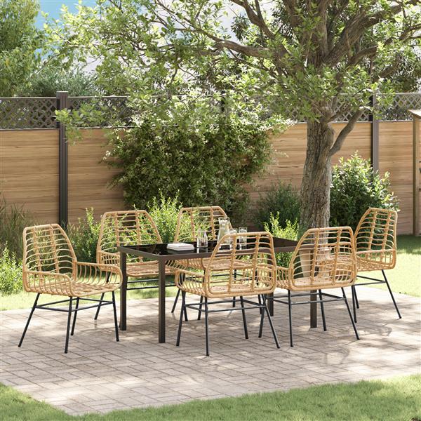 Grote foto vidaxl 7 delige tuinset bruin poly rattan tuin en terras tuinmeubelen