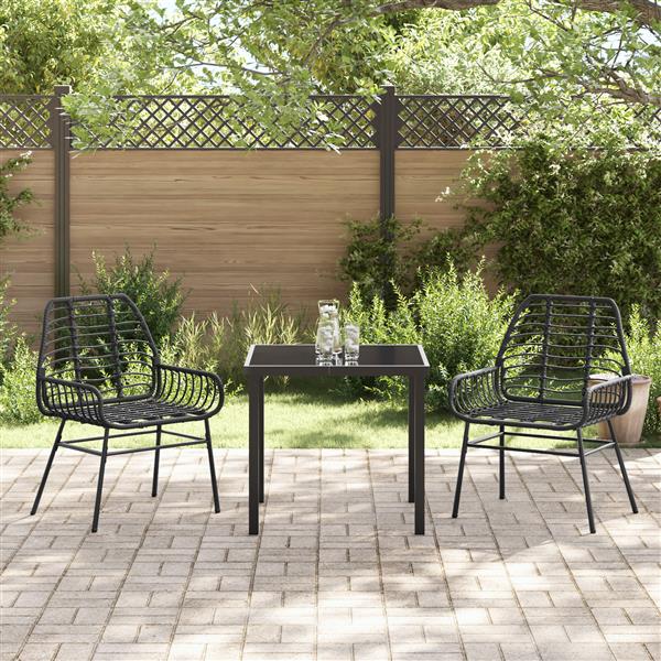 Grote foto vidaxl 3 delige tuin eethoek zwart poly rattan tuin en terras tuinmeubelen