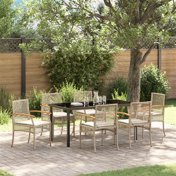 Grote foto vidaxl 7 delige tuin dining set met kussens beige poly rattan tuin en terras tuinmeubelen
