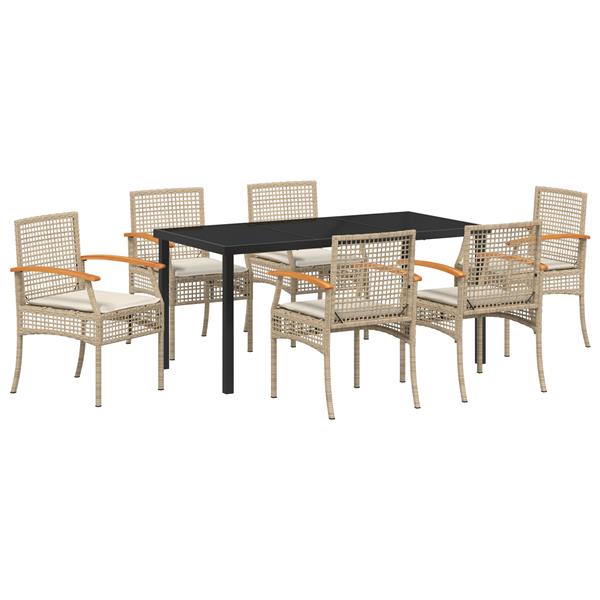 Grote foto vidaxl 7 delige tuin dining set met kussens beige poly rattan tuin en terras tuinmeubelen
