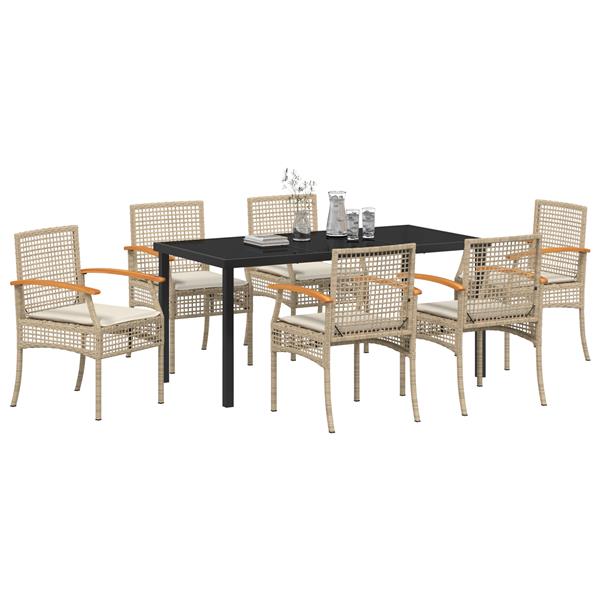 Grote foto vidaxl 7 delige tuin dining set met kussens beige poly rattan tuin en terras tuinmeubelen