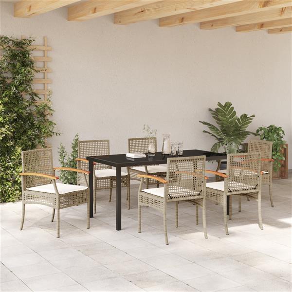 Grote foto vidaxl 7 delige tuin dining set met kussens beige poly rattan tuin en terras tuinmeubelen