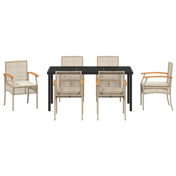 Grote foto vidaxl 7 delige tuin dining set met kussens beige poly rattan tuin en terras tuinmeubelen