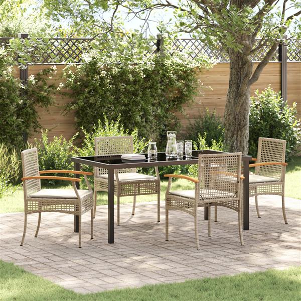 Grote foto vidaxl 5 delige tuindining set met kussens beige poly rattan tuin en terras tuinmeubelen