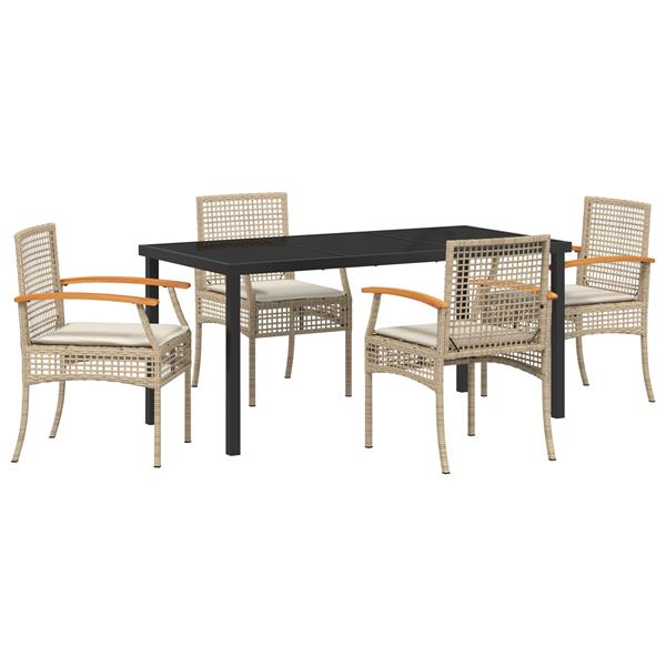 Grote foto vidaxl 5 delige tuindining set met kussens beige poly rattan tuin en terras tuinmeubelen