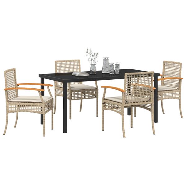 Grote foto vidaxl 5 delige tuindining set met kussens beige poly rattan tuin en terras tuinmeubelen
