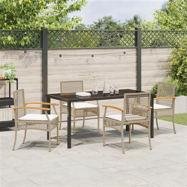 Grote foto vidaxl 5 delige tuindining set met kussens beige poly rattan tuin en terras tuinmeubelen