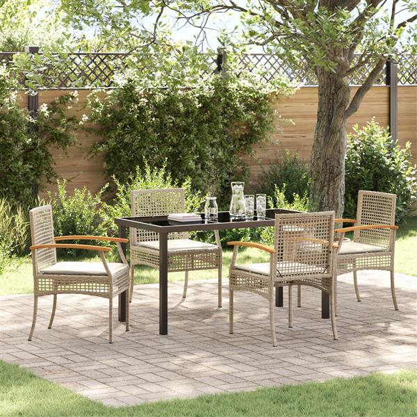 Grote foto vidaxl 5 delige tuin eetset met kussens beige poly rattan tuin en terras tuinmeubelen