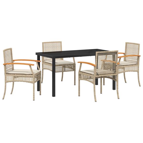 Grote foto vidaxl 5 delige tuin eetset met kussens beige poly rattan tuin en terras tuinmeubelen