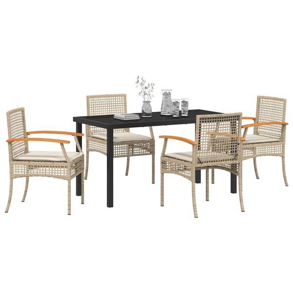 Grote foto vidaxl 5 delige tuin eetset met kussens beige poly rattan tuin en terras tuinmeubelen