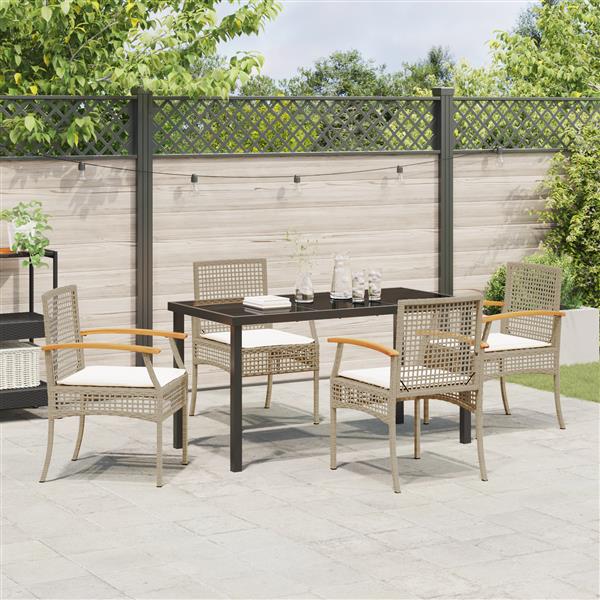 Grote foto vidaxl 5 delige tuin eetset met kussens beige poly rattan tuin en terras tuinmeubelen