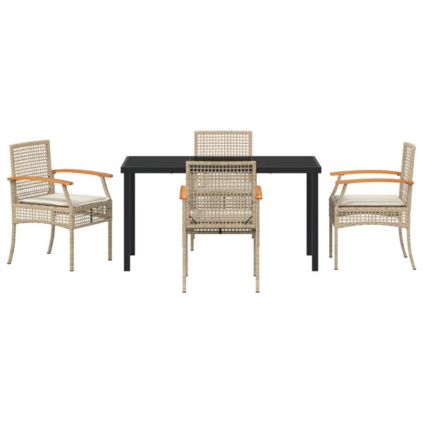 Grote foto vidaxl 5 delige tuin eetset met kussens beige poly rattan tuin en terras tuinmeubelen