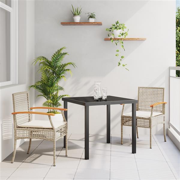 Grote foto vidaxl 3 delige tuinset met kussens beige poly rattan tuin en terras tuinmeubelen
