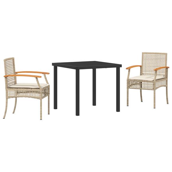 Grote foto vidaxl 3 delige tuinset met kussens beige poly rattan tuin en terras tuinmeubelen