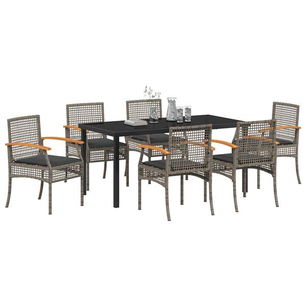 Grote foto vidaxl 7 delige tuindining set met kussens grijze poly rattan tuin en terras tuinmeubelen