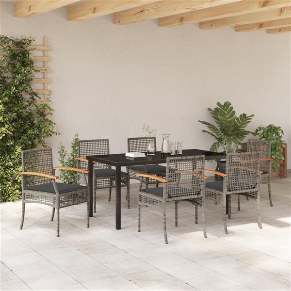 Grote foto vidaxl 7 delige tuindining set met kussens grijze poly rattan tuin en terras tuinmeubelen