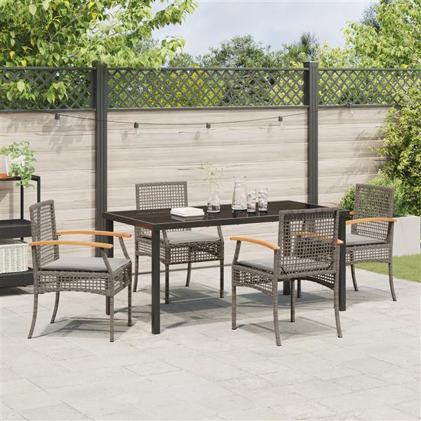 Grote foto vidaxl 5 delig tuin eettafel set met kussens grijs poly rattan tuin en terras tuinmeubelen