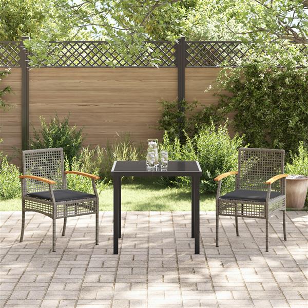 Grote foto vidaxl 3 delige tuinset met kussens grijs poly rattan tuin en terras tuinmeubelen