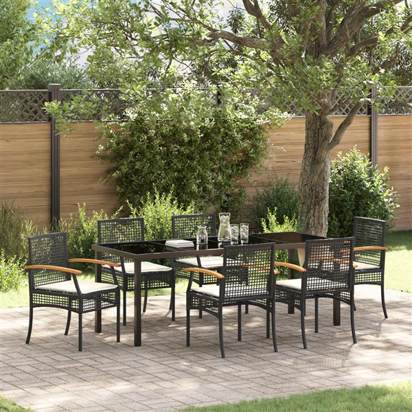 Grote foto vidaxl 7 delige tuin eetset met kussens zwart poly rattan tuin en terras tuinmeubelen