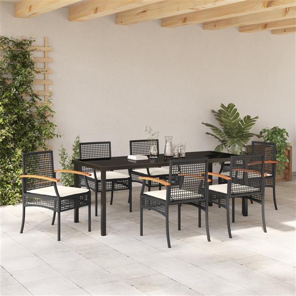 Grote foto vidaxl 7 delige tuin eetset met kussens zwart poly rattan tuin en terras tuinmeubelen