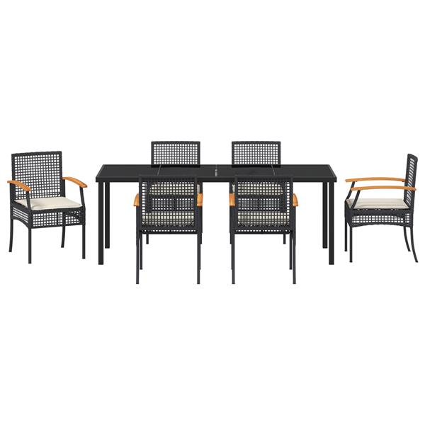 Grote foto vidaxl 7 delige tuin eetset met kussens zwart poly rattan tuin en terras tuinmeubelen
