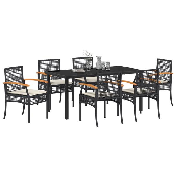 Grote foto vidaxl 7 delige tuindining set met kussens zwart poly rattan tuin en terras tuinmeubelen