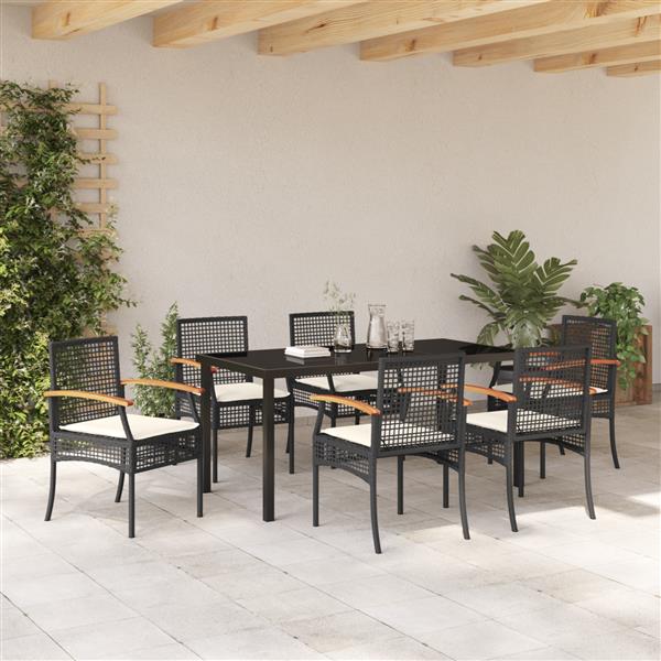 Grote foto vidaxl 7 delige tuindining set met kussens zwart poly rattan tuin en terras tuinmeubelen