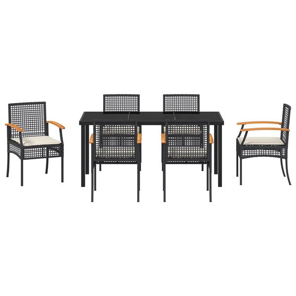 Grote foto vidaxl 7 delige tuindining set met kussens zwart poly rattan tuin en terras tuinmeubelen