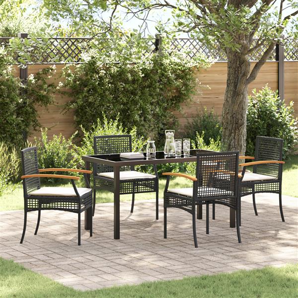 Grote foto vidaxl 5 delige tuin eetset met kussens zwart poly rattan tuin en terras tuinmeubelen