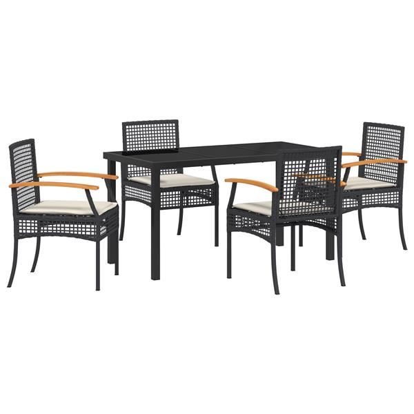 Grote foto vidaxl 5 delige tuin eetset met kussens zwart poly rattan tuin en terras tuinmeubelen