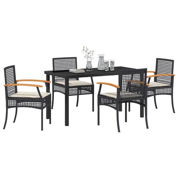 Grote foto vidaxl 5 delige tuin eetset met kussens zwart poly rattan tuin en terras tuinmeubelen