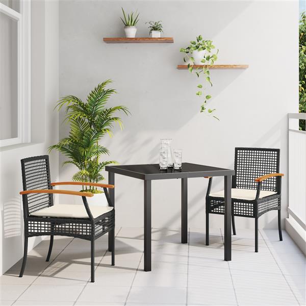 Grote foto vidaxl 3 delige tuinset met kussens zwart poly rattan tuin en terras tuinmeubelen