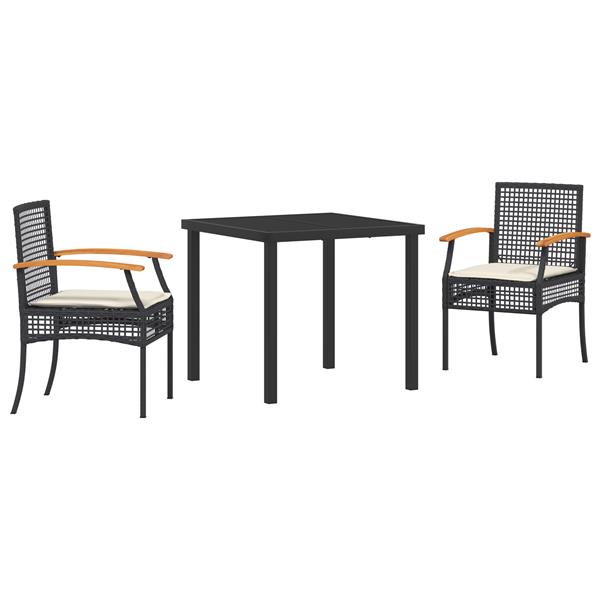 Grote foto vidaxl 3 delige tuinset met kussens zwart poly rattan tuin en terras tuinmeubelen