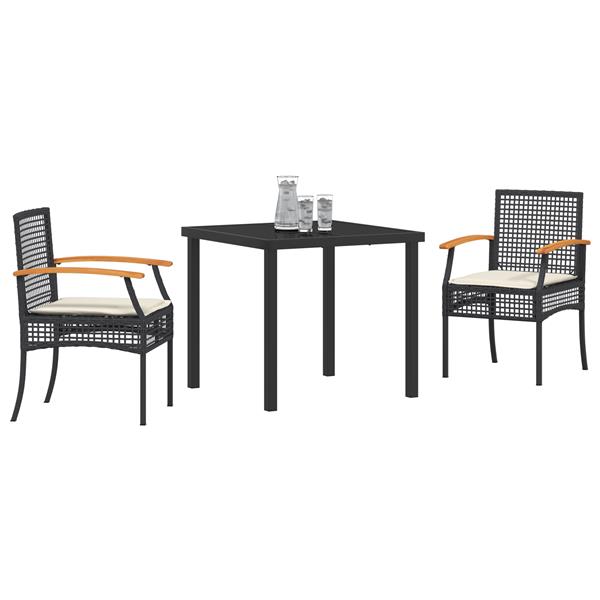 Grote foto vidaxl 3 delige tuinset met kussens zwart poly rattan tuin en terras tuinmeubelen