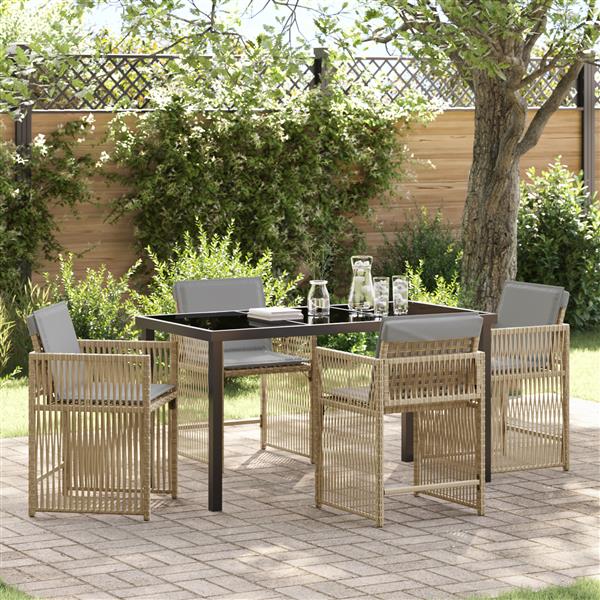 Grote foto vidaxl 5 delige tuinset met kussens in beige poly rattan tuin en terras tuinmeubelen