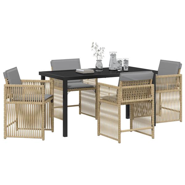 Grote foto vidaxl 5 delige tuinset met kussens in beige poly rattan tuin en terras tuinmeubelen
