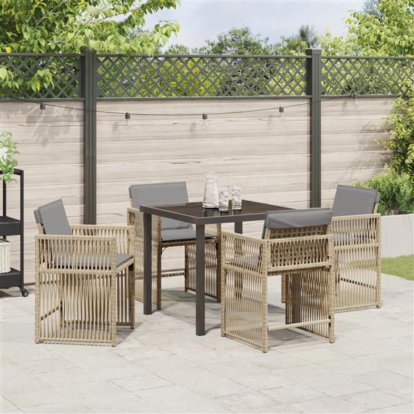 Grote foto vidaxl 5 delige tuinset met kussens beige poly rattan tuin en terras tuinmeubelen