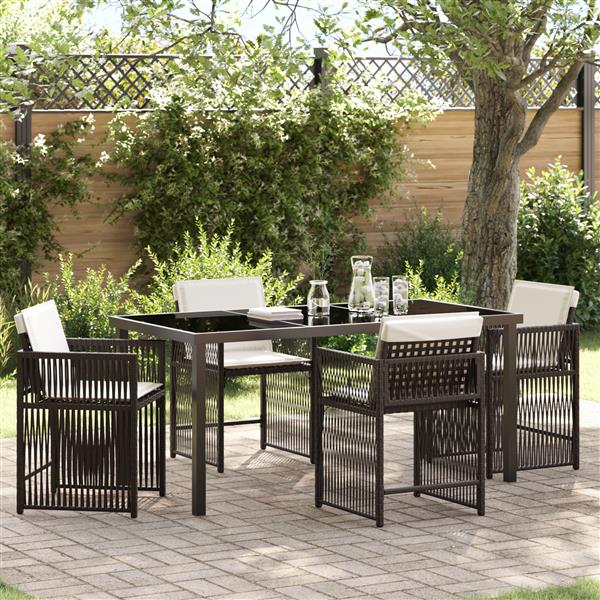 Grote foto vidaxl 5 delige tuin eetset met kussens bruin poly rattan tuin en terras tuinmeubelen