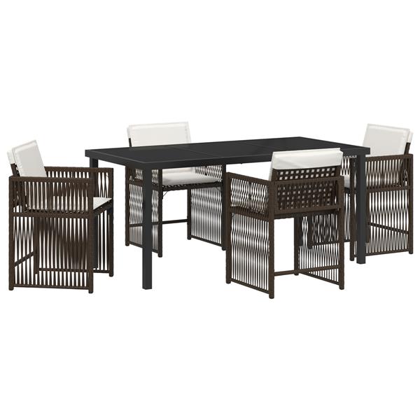 Grote foto vidaxl 5 delige tuin eetset met kussens bruin poly rattan tuin en terras tuinmeubelen