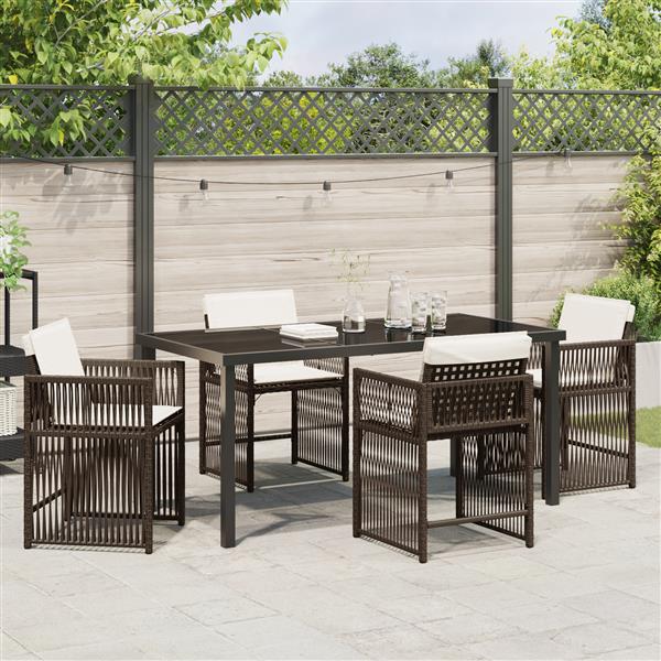 Grote foto vidaxl 5 delige tuin eetset met kussens bruin poly rattan tuin en terras tuinmeubelen