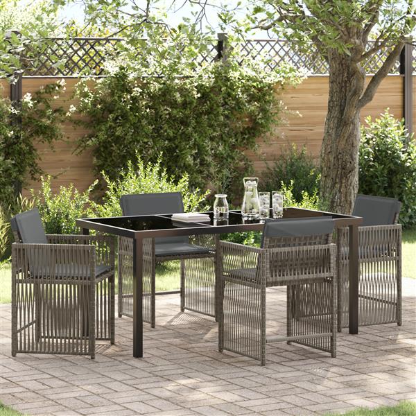 Grote foto vidaxl 5 delige tuin eetset met kussens grijs poly rattan tuin en terras tuinmeubelen